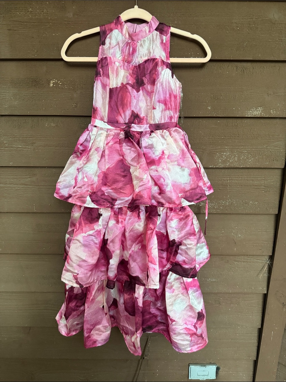 Xtraordinary Pink Floral Watercolor Tiered Ruffle Girl’s Dress size 7